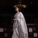 Jhilmil Sitara' Shwet Geometrical Benarasi Handloom Sari