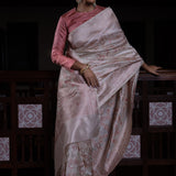 'Jaal Manjari' Shwet Jangla Benarasi Handloom Sari