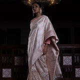 'Jaal Manjari' Shwet Jangla Benarasi Handloom Sari