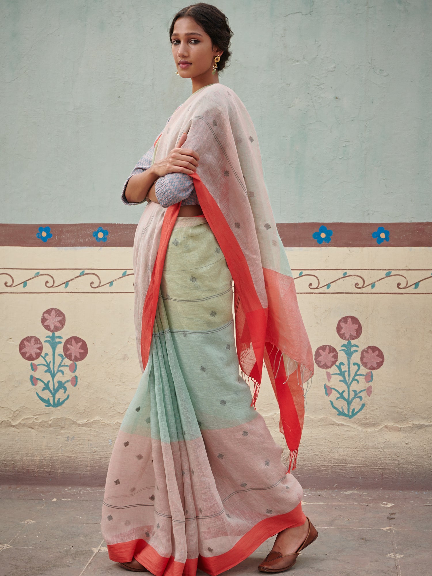 Aarushi Jamdani Linen Handloom Sari