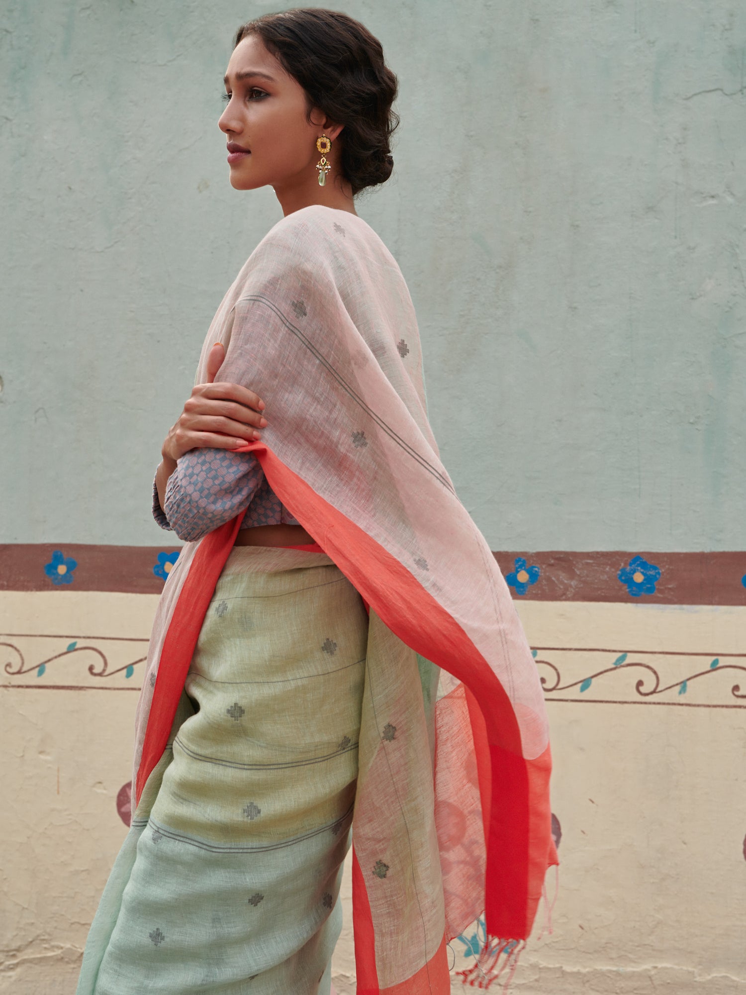 Aarushi Jamdani Linen Handloom Sari