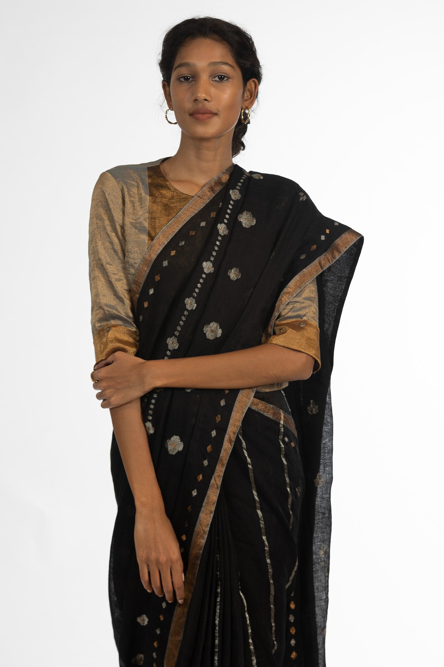 'MITHILA' Jamdani Linen Handloom Sari