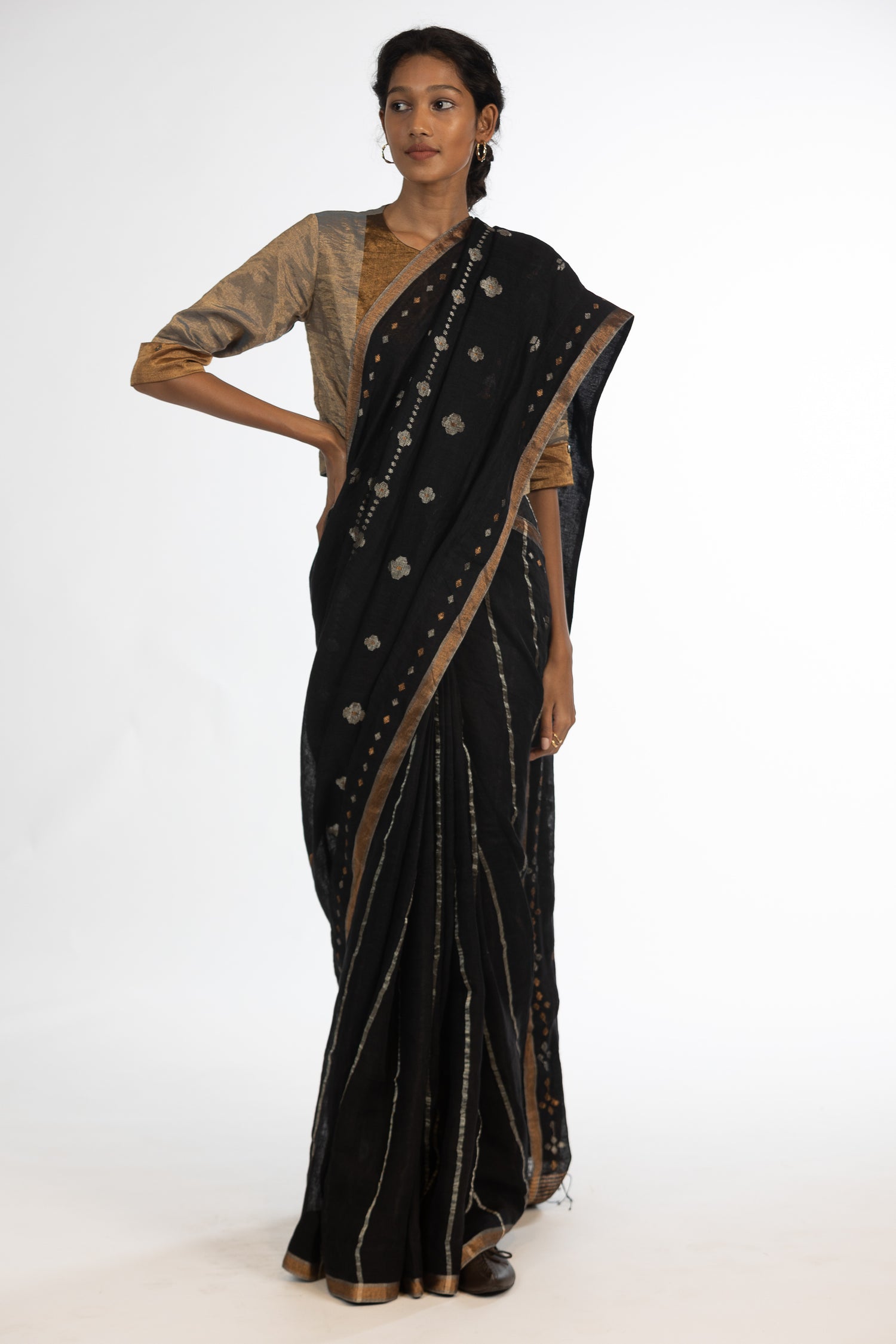 'MITHILA' Jamdani Linen Handloom Sari