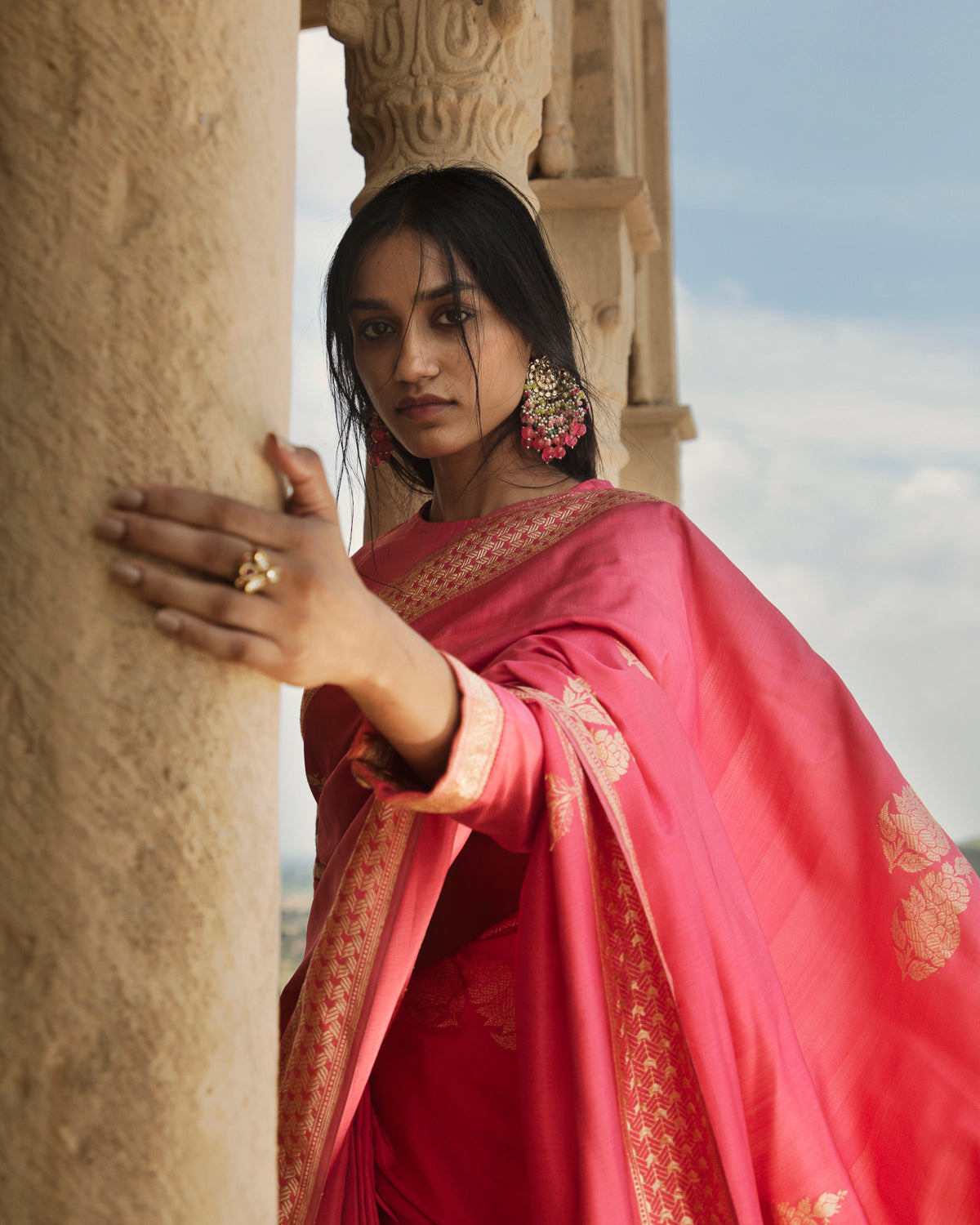 'Mehrab Gulab' Gulabi Kadhua Benarasi Handloom Sari