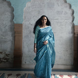 'Firozi Marmari' Aasmani Tanchoi Benarasi Handloom Sari