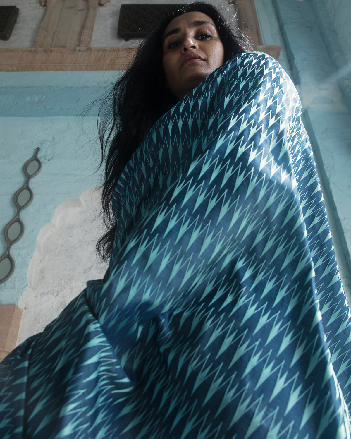 'Firozi Marmari' Aasmani Tanchoi Benarasi Handloom Sari