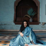 'Firozi Marmari' Aasmani Tanchoi Benarasi Handloom Sari