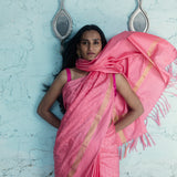 'Gulabi Anchal' Gulabi Kadhua Zari Pure Silk Benarasi Handloom Sari
