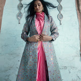'Asharfi' Aasmani Brocade Benarasi Handloom Jacket