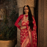 'Indra Ki Pari' Laali Jangla Zari Pure Silk Benarasi Handloom Sari
