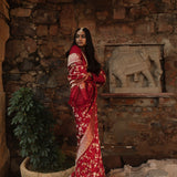 'Indra Ki Pari' Laali Jangla Zari Pure Silk Benarasi Handloom Sari
