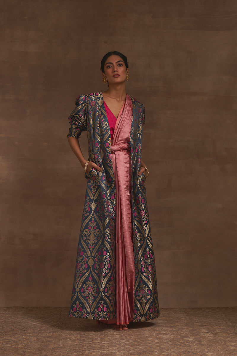 'Paras' Charcoal Blue Benarasi Handloom Jacket