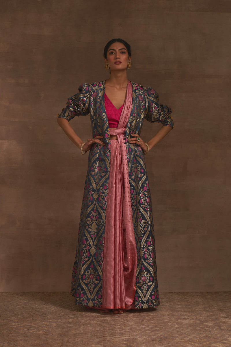 'Paras' Charcoal Blue Benarasi Handloom Jacket