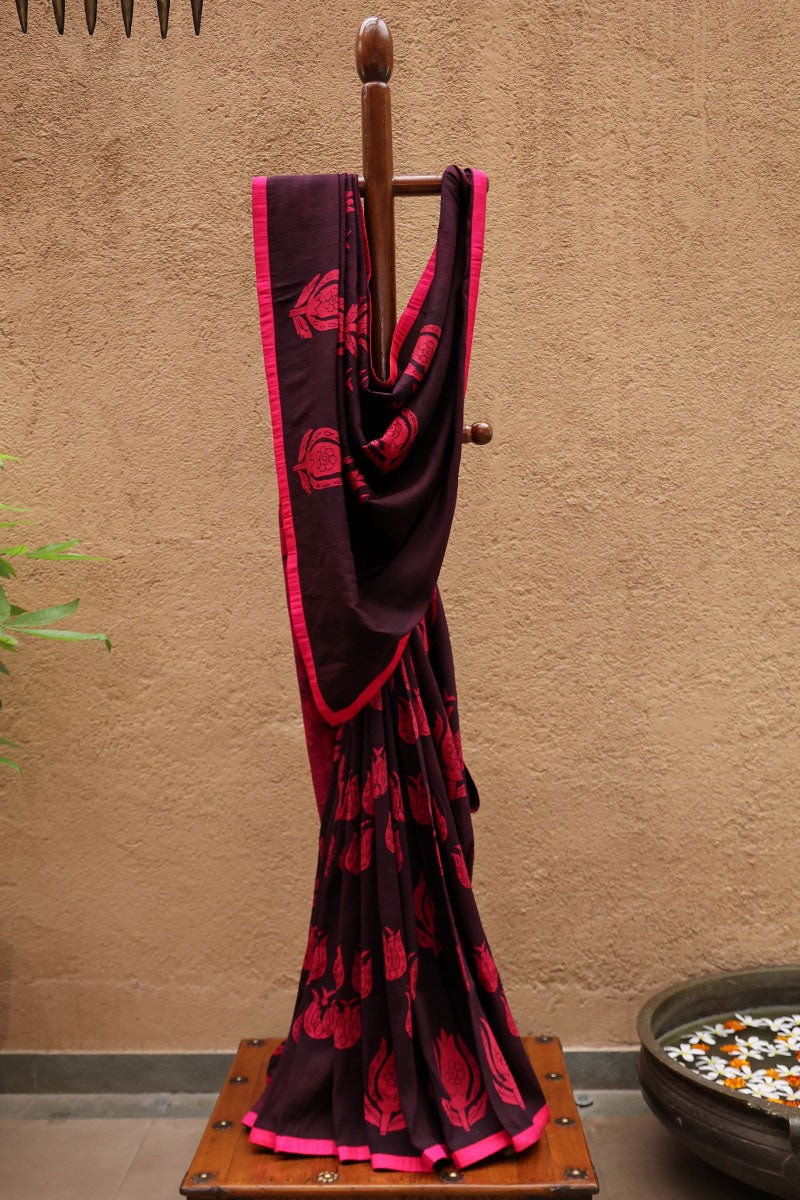 Rani Pure Raw Silk Kalamkari Handloom Sari