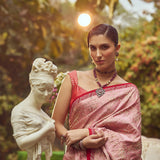 'Florence' Damask Tissue Tanchoi Handloom Sari with all over Embroidery