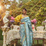 'Florence' Damask Zari Handloom Sari with all over Embroidery