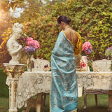 'Florence' Damask Zari Handloom Sari with all over Embroidery