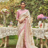 'Scarlet O' Hara' Kadhua Zari Handloom Sari with all over Embroidery