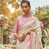 'Scarlet O' Hara' Kadhua Zari Handloom Sari with all over Embroidery