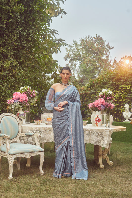 'Emma' Handloom Sari with Embroidered Border