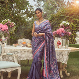 'Catherine' Dampach Zari Handloom Sari with Embroidered Border
