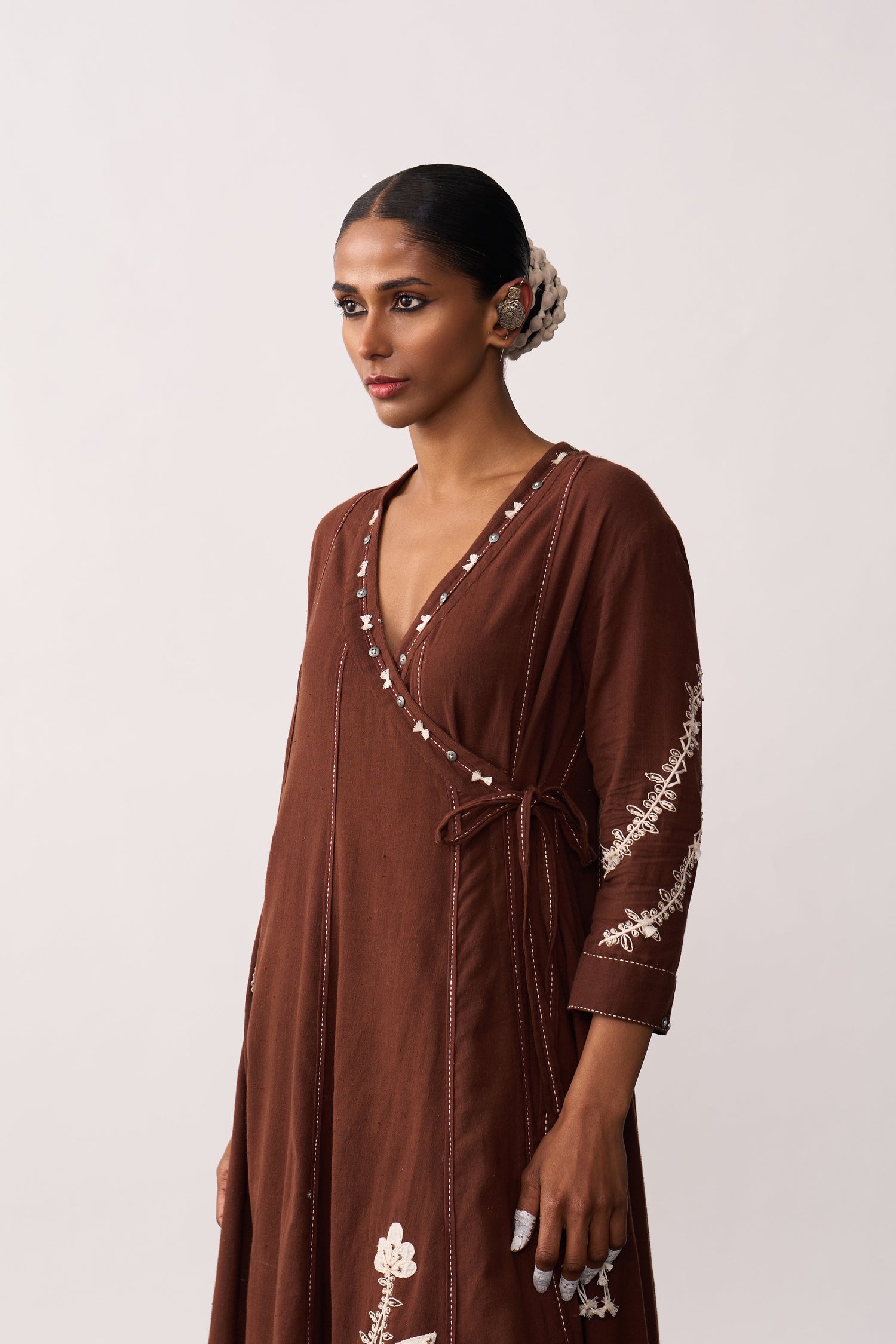 'Hansaa' Brown Handspun Angrakha Set