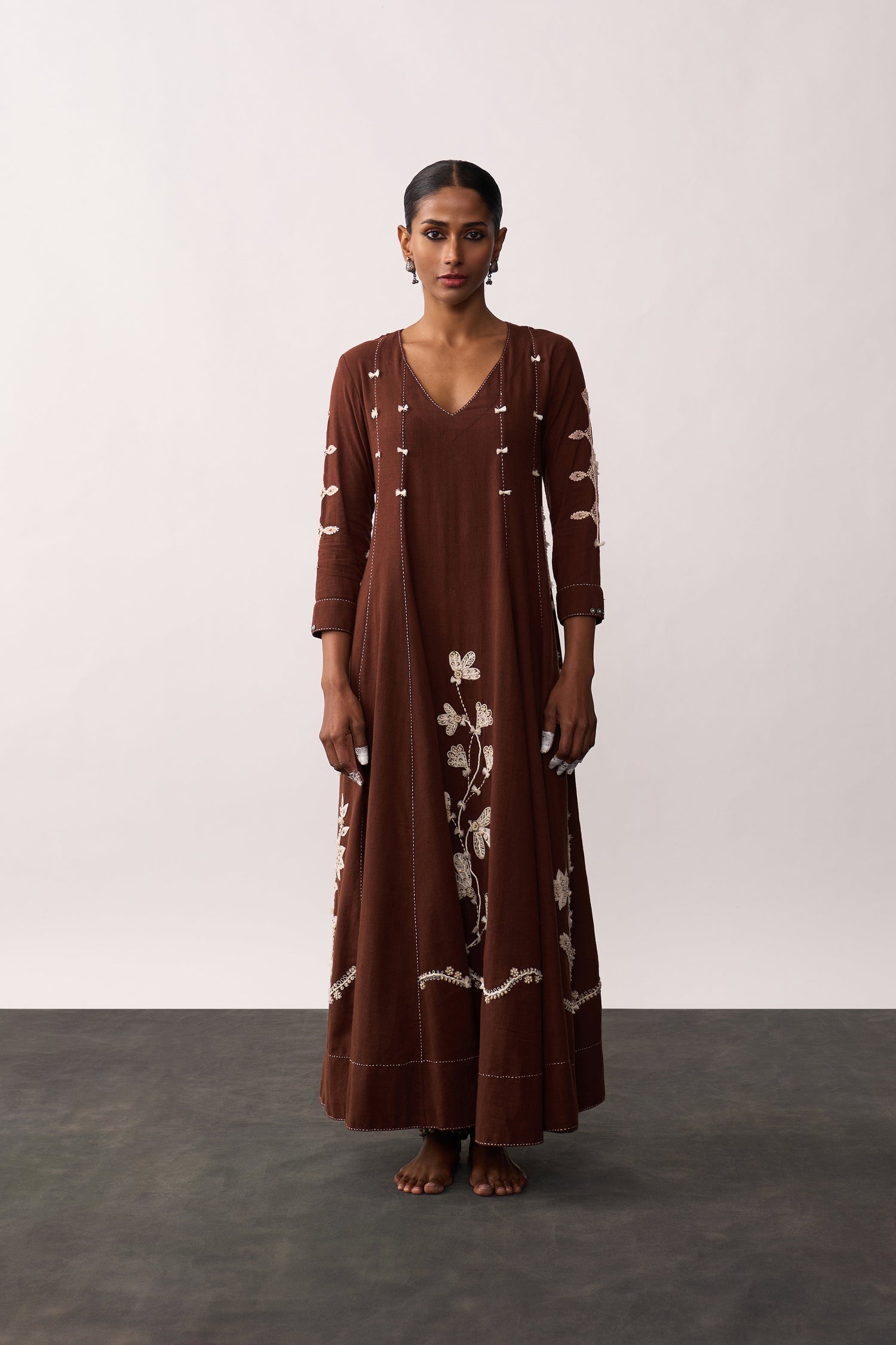 'Aruna' Brown Handspun Panelled Dress