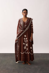 'Rani Laxmi' Brown Hand-spun Embroidered Dupatta