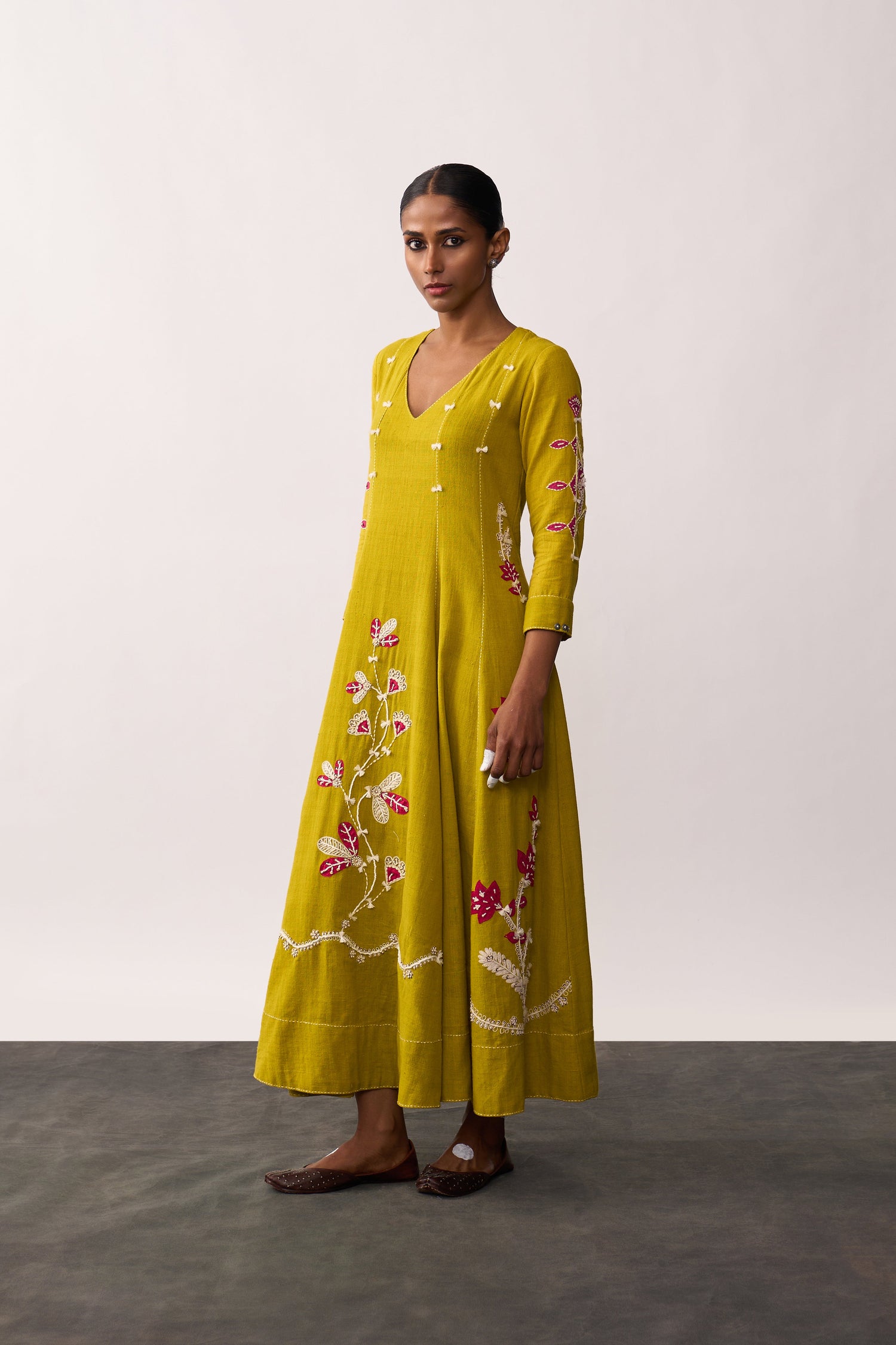 'Aruna' Yellow Handspun Panelled Dress