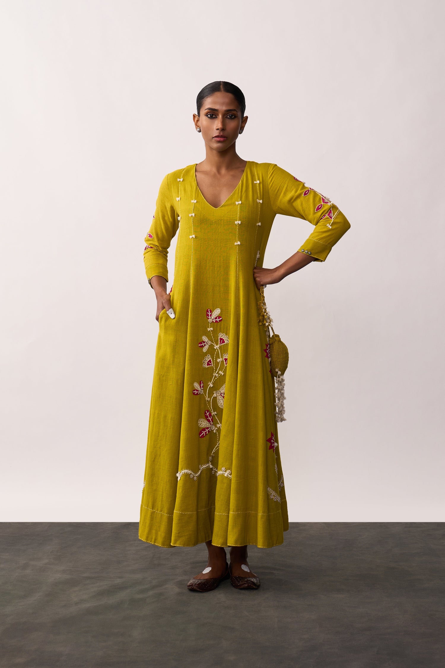 'Aruna' Yellow Handspun Panelled Dress