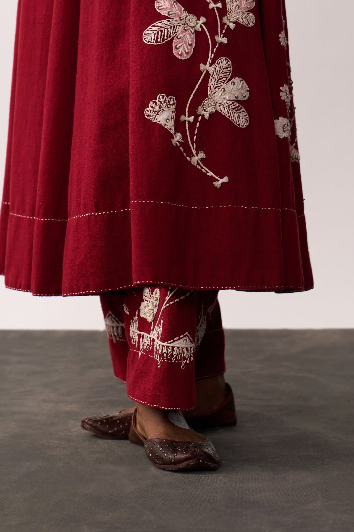 'Kalpana' Red Handspun Anarkali Set