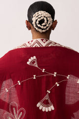 'Kittur Rani' Red Hand-spun Embroidered Dupatta