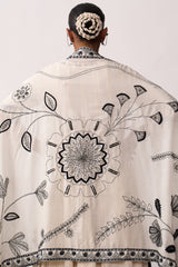 'Tara Rani' Ivory Hand-spun Embroidered Dupatta
