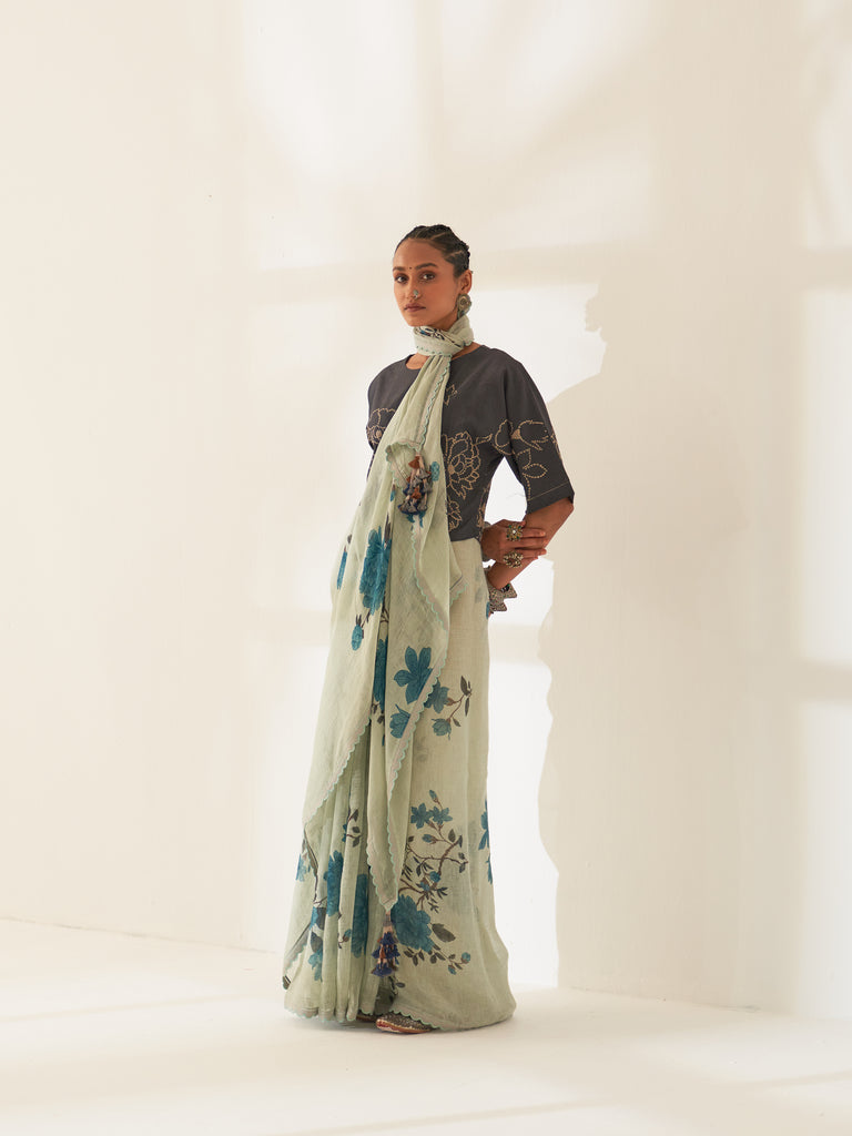 'Goolar' Pure Linen Handloom Sari