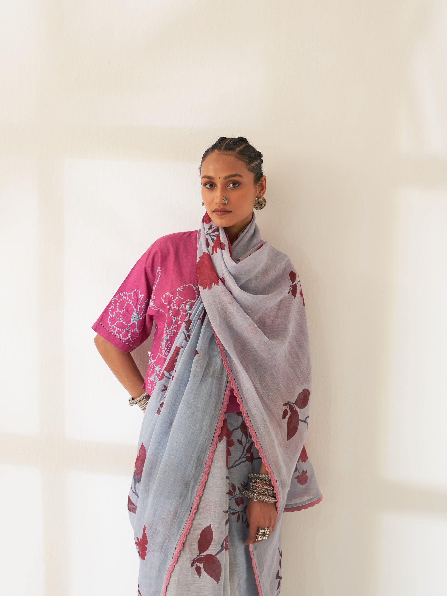 'Chameli' Pure Linen Handloom Sari
