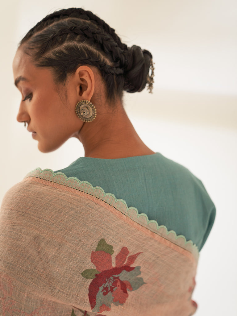 'Pankhuri' Pure Linen Handloom Sari