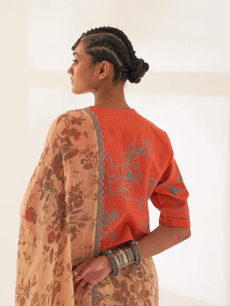 'Narangi' Pure Linen Handloom Sari