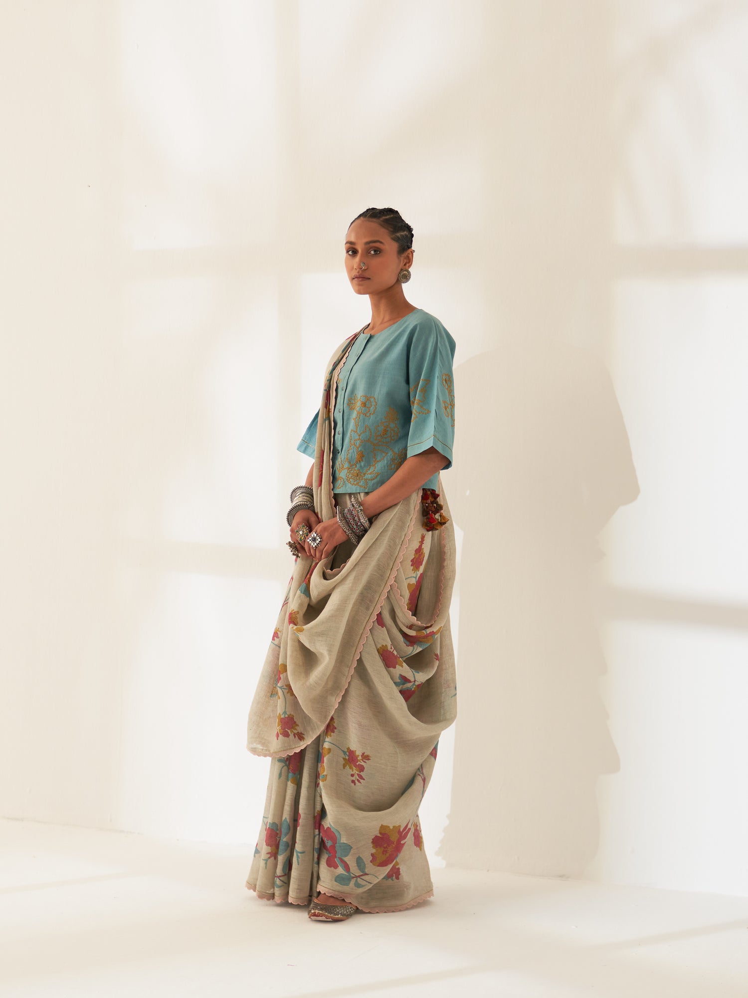 'Kali' Pure Linen Handloom Sari