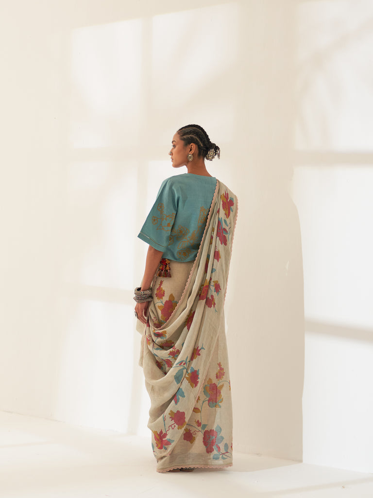 'Kali' Pure Linen Handloom Sari