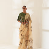 'Mahogany' Pure Linen Handloom Sari