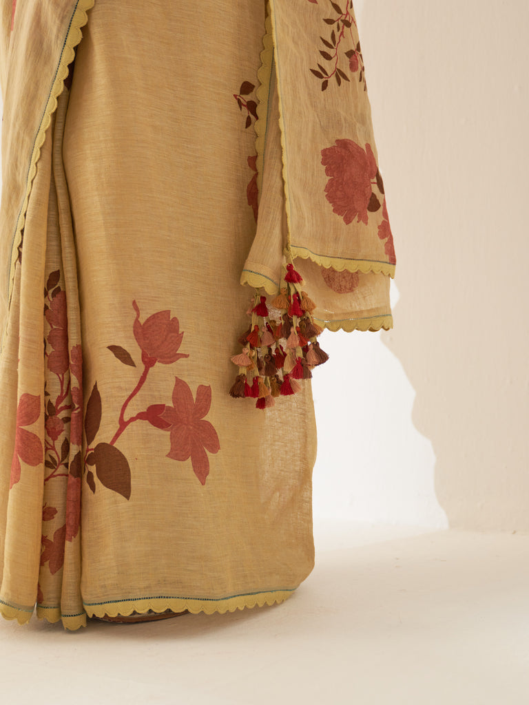 'Pushpa' Pure Linen Handloom Sari