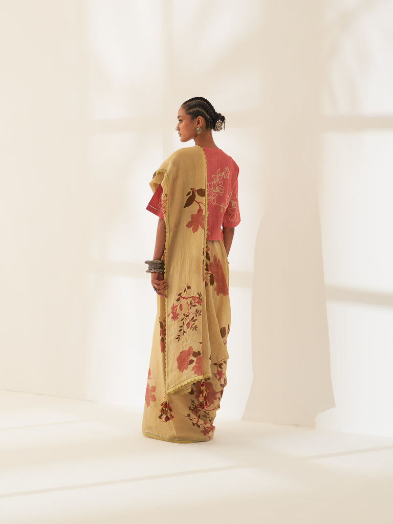 'Pushpa' Pure Linen Handloom Sari