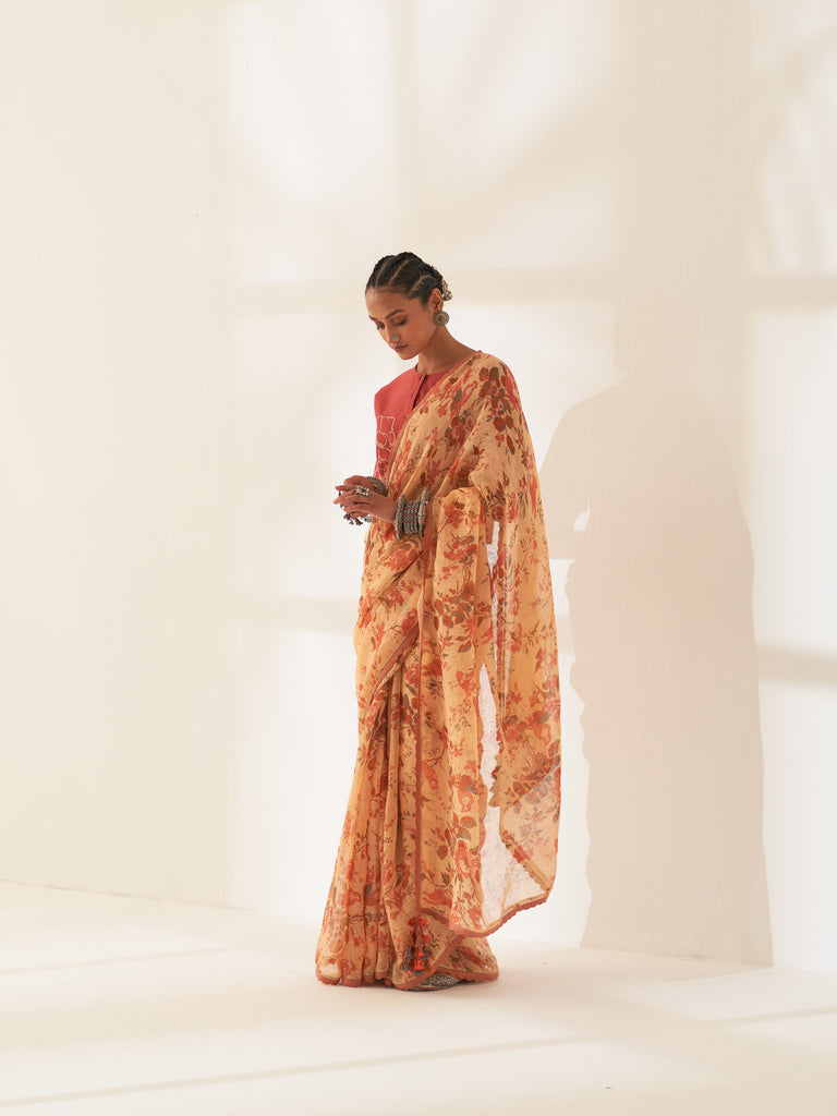 'Maulshree' Pure Linen Handloom Sari