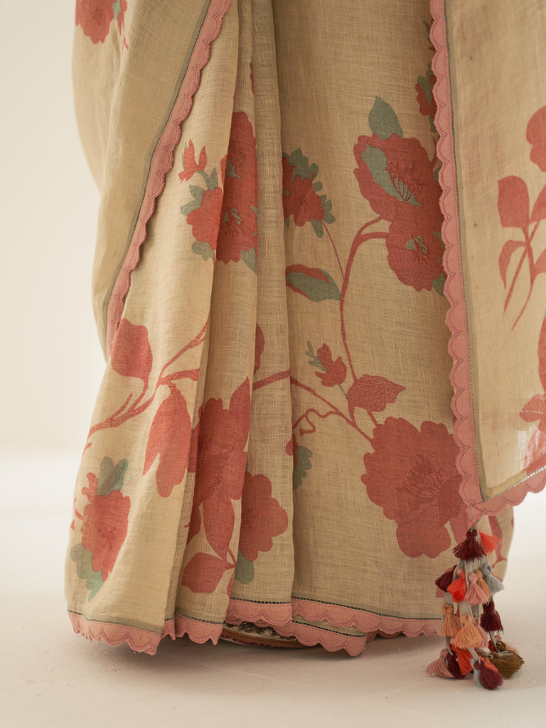 'Phoolan' Pure Linen Handloom Sari