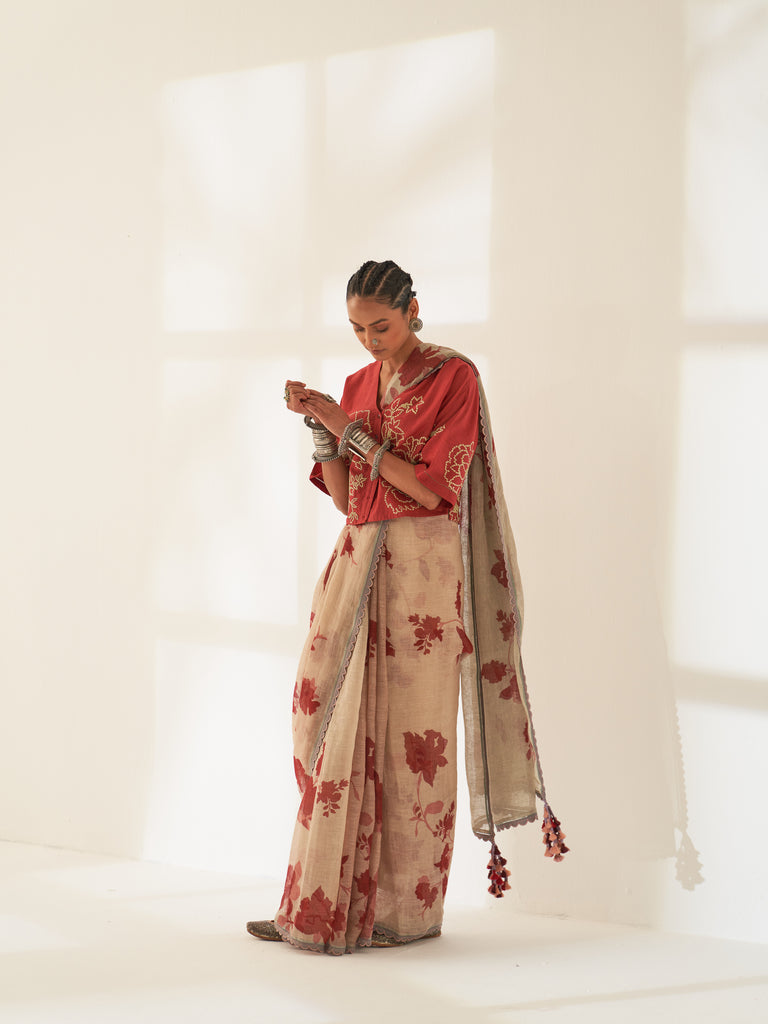 'Bela' Pure Linen Handloom Sari