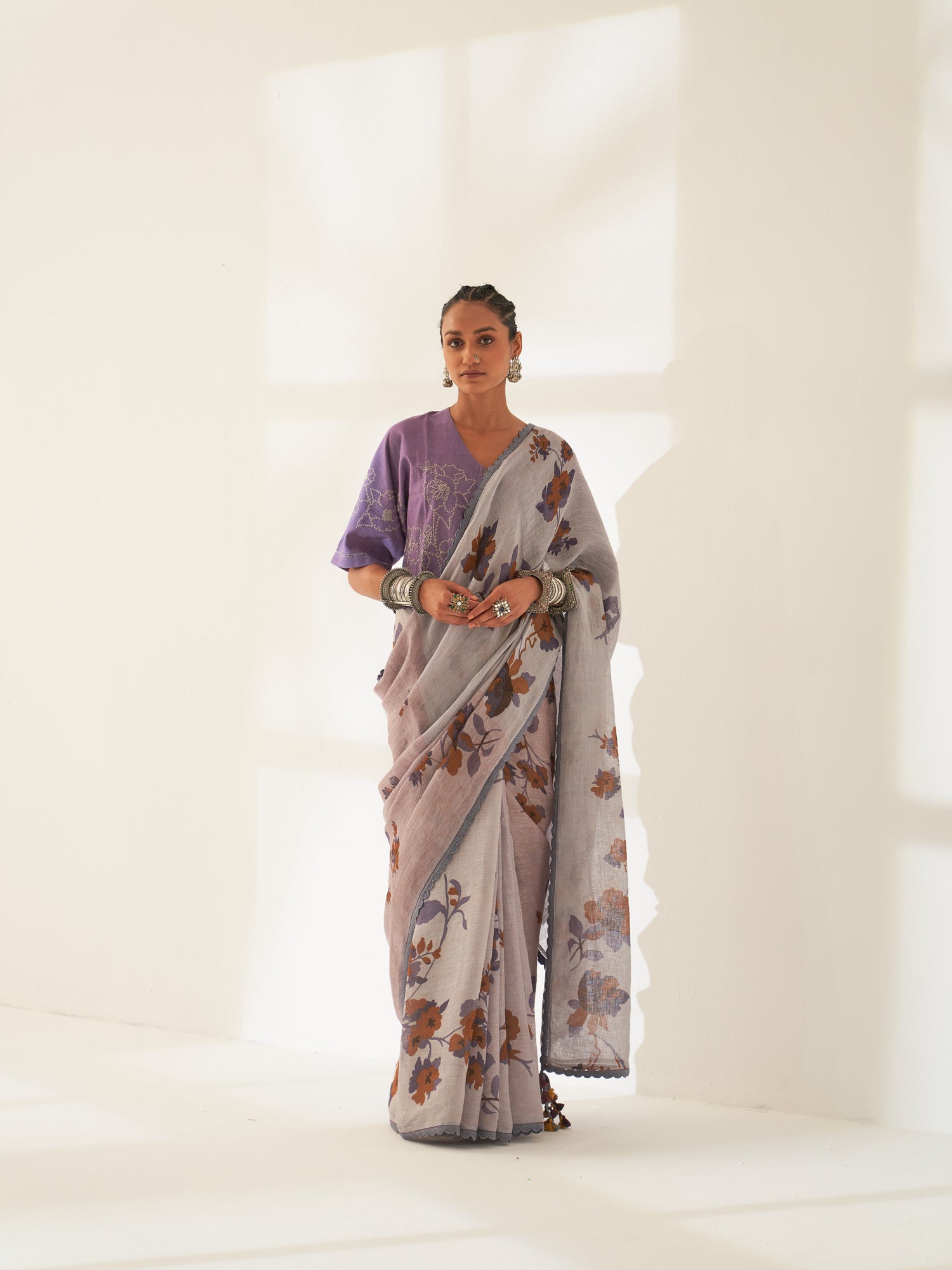 'Jamun' Pure Linen Handloom Sari