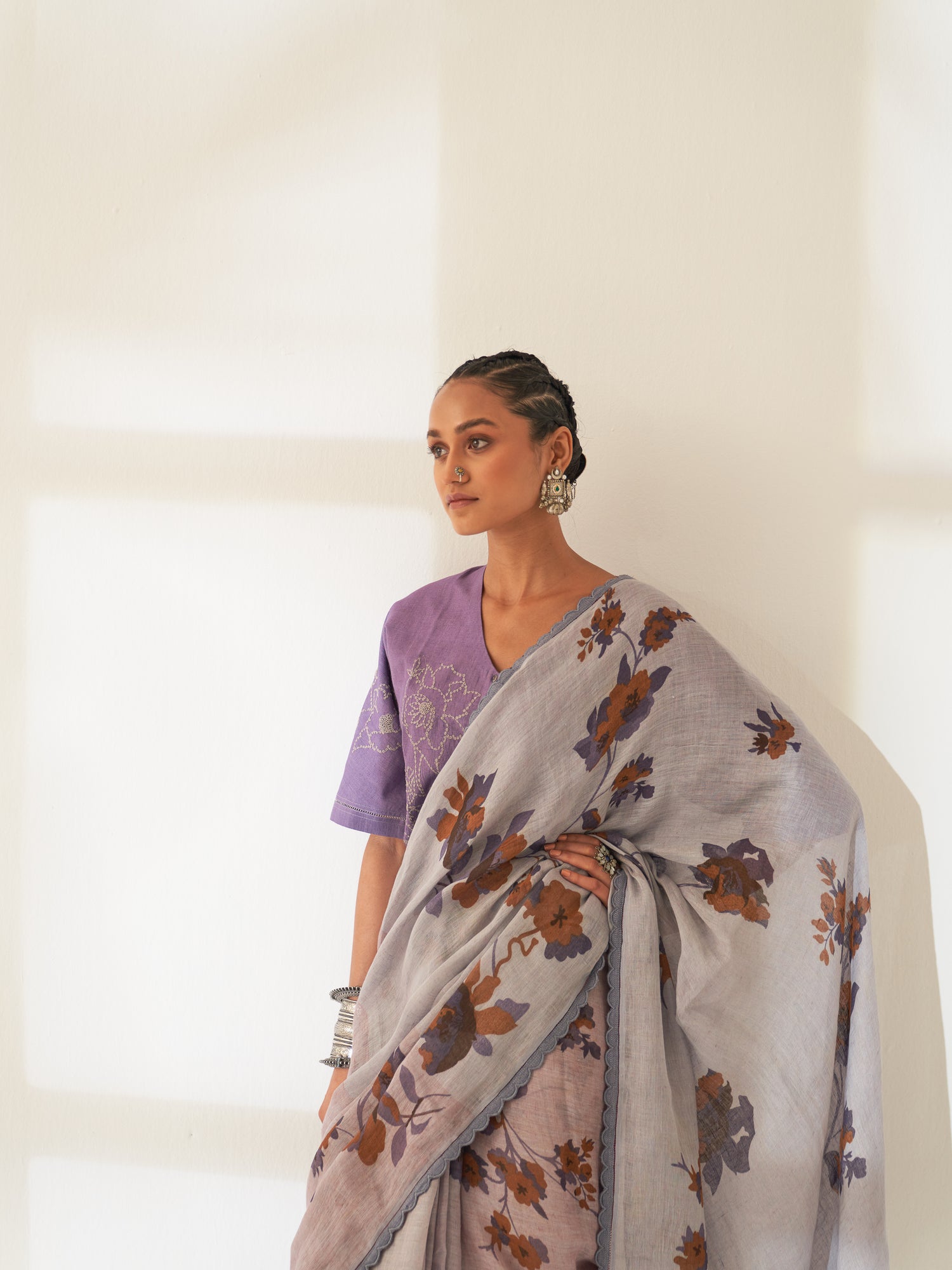'Jamun' Pure Linen Handloom Sari