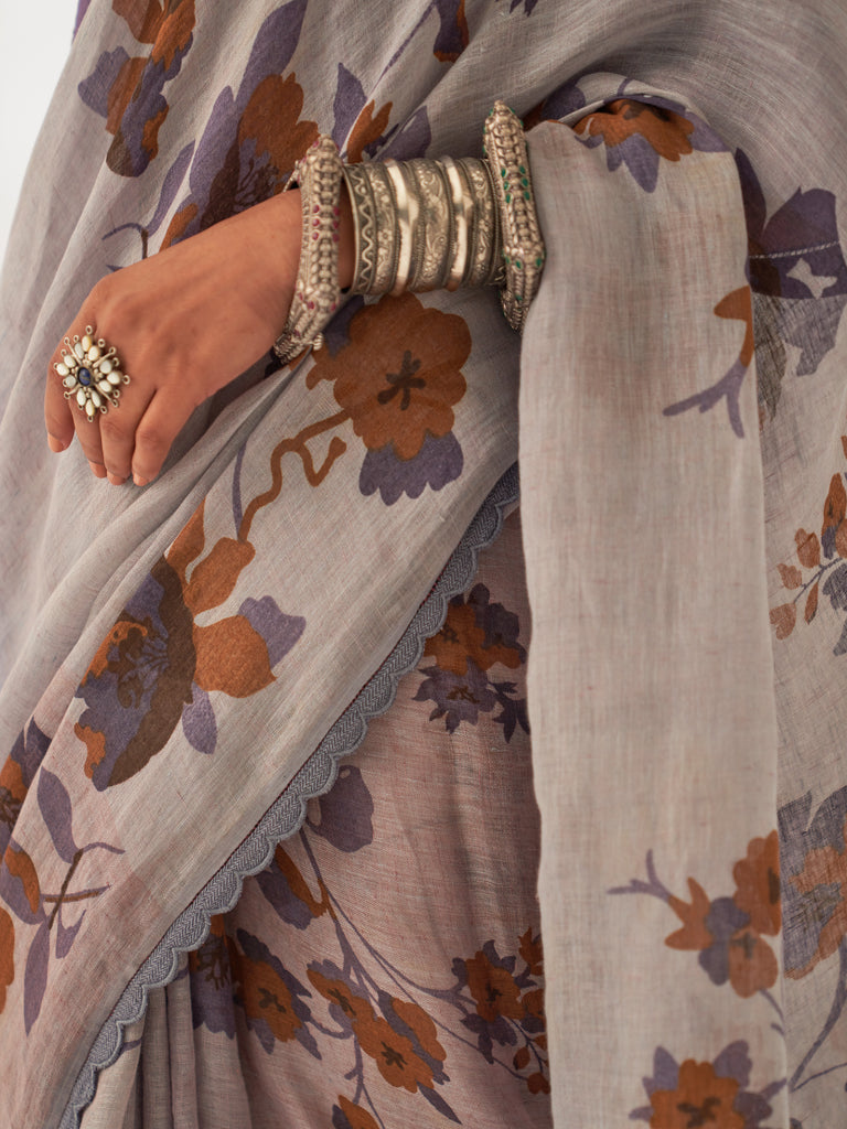 'Jamun' Pure Linen Handloom Sari