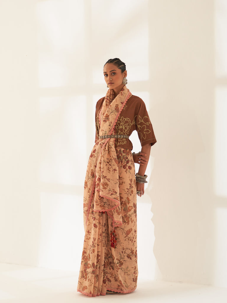 'Lajwanti' Pure Linen Handloom Sari