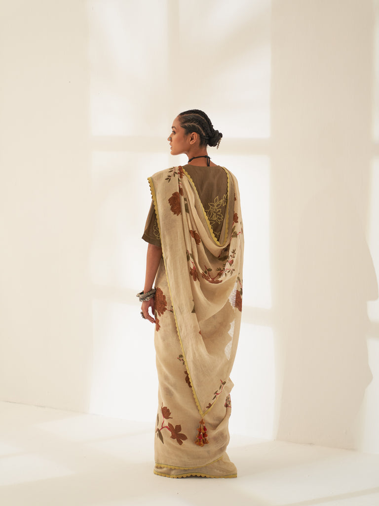 'Paat' Pure Linen Handloom Sari
